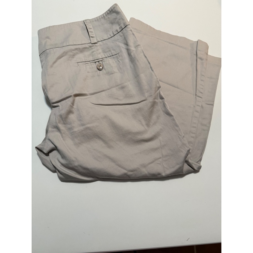 AB Studio Womens Khaki Cropped Wide Leg Pants Tan Size 14 Cotton Spandex Stretch